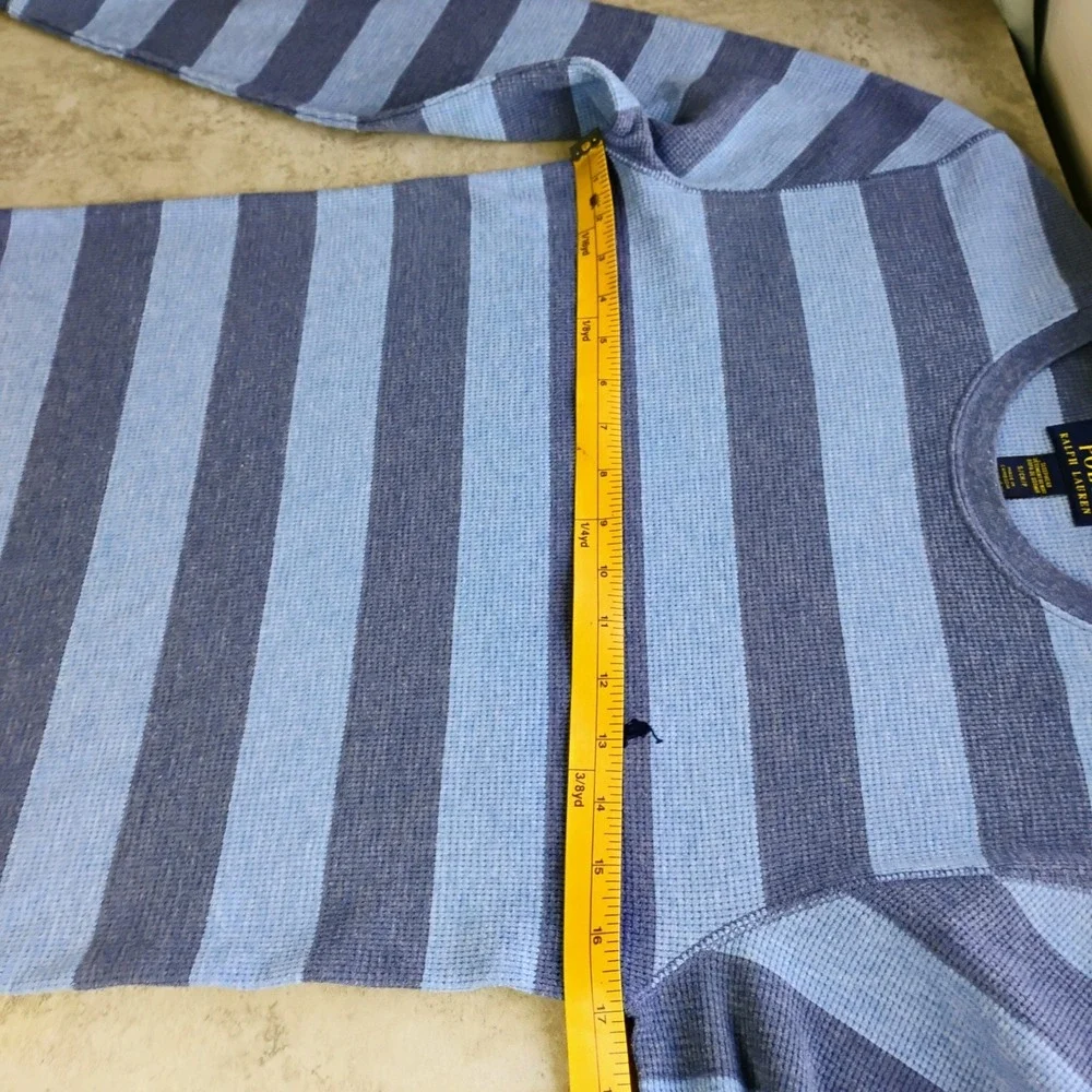 Polo Ralph Lauren Shirt‎ Mens Small Blue Striped Thermal Waffle Knit Pullover
